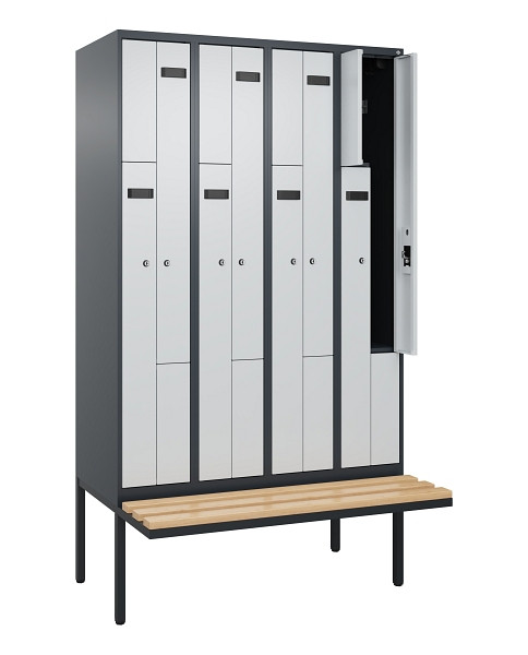 C+P Z-Spind Evolo PLUS, Bank, 8 Fächer, 2120x1200x815mm, 7016/7035, Zylinderschloss, Sitzfläche Holz, 0490437-408 S10044