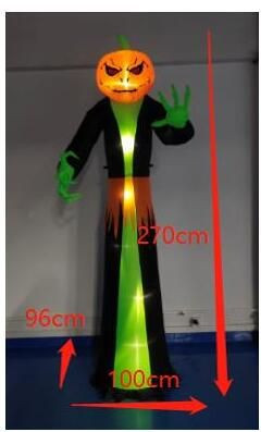HOMCOM Aufblasbar Kürbis Halloween Dekoration Selbstaufblasend Gespenst mit LED Polyester Grün+schwarz 100 x 96 x 270 cm, 844-384V90