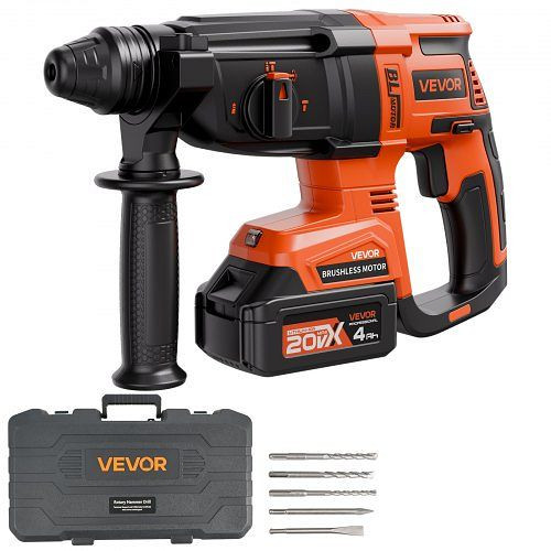 VEVOR 20V bürstenloser Akku-Bohrhammer, 28 mm SDS-Plus, inkl. Akku, Ladegerät, Tragekoffer, 4 Funktionen, 1200 U/min, DC20WSDC28MMG9H4B001V2