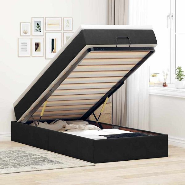 vidaXL Ottoman-Bett mit Matratze Schwarz 80x200 cm Samt, 3311149
