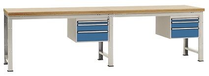 Manuflex Komplett-Werkbank Grund- und Anbau PROFI Standard mit Multiplex-Platte, BxTxH = 3000 x 700 x 840 mm, Brillantblau, WP5564.5007