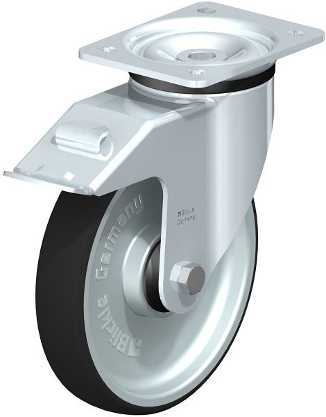 Blickle LK-PATH 200K-FI-ELS Stahlblech-Lenkrolle, schwere Ausführung, mit Anschraubplatte & Feststeller, Thermoplastisches Polyurethan, Grau, 852276