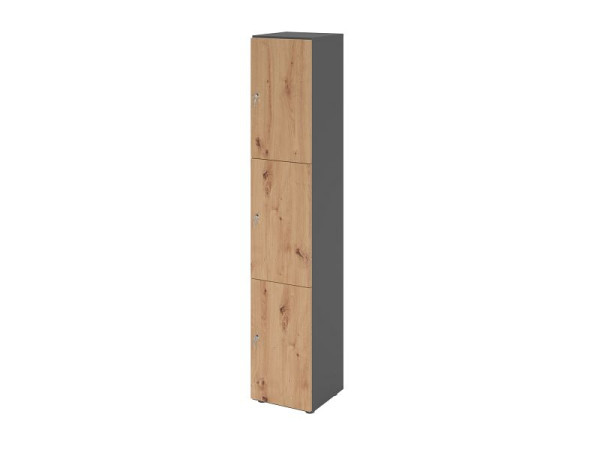 Hammerbacher Schließfachschrank schmal 6OH, 3 Türen mit Schloss, Korpus: Graphit, Türen: Asteiche, 40 x 40 x 215,6 cm (BxTxH), V264L3/G/R/DS