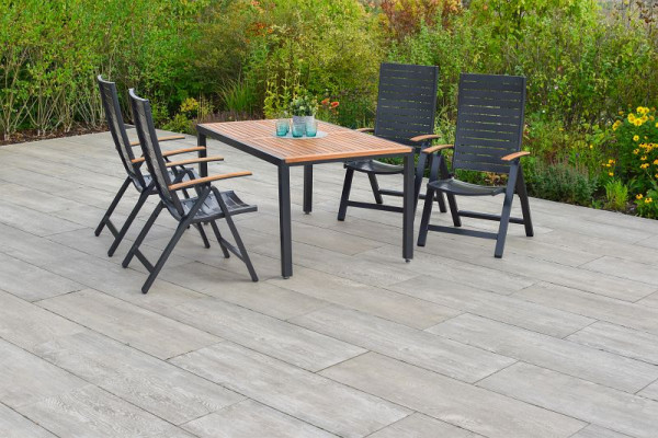Merxx Astros Set 5-teilig, 4 Astros Klappsessel, Rückenlehne 5-fach verstellbar, 1 Tisch 150 x 90 cm, Aluminium mit FSC Akazienholz, 50625-217
