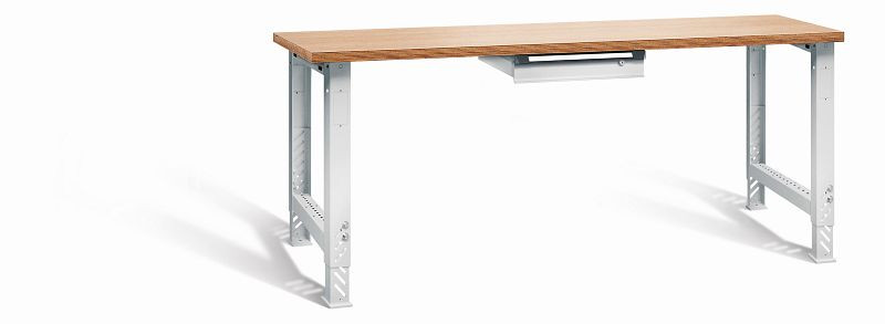 Otto Kind Werkbank function Typ 2004S, überstehende Multiplex-Arbeitsplatte, 2 höhenverstellbare Fußgestelle, komplett RAL 7035, 072182017