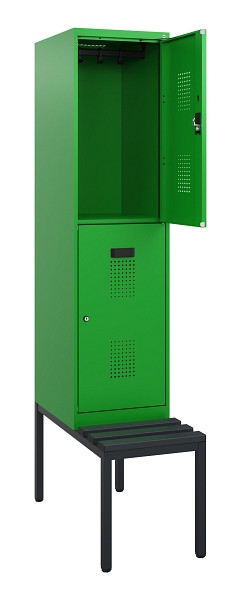 C+P Doppelstöckiger Spind Evolo PLUS, Bank, 2 Fächer, 1950x400x815mm, 6037/6037, Zylinderschloss, Sitzfläche Kunststoff, Sitzbank, 0493505-12 S10161