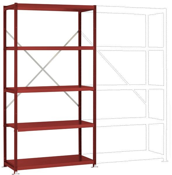 Manuflex Fachboden-Steckregal Color Grundregal mit 5 Stahlböden, HxBxT = 2000 x 1030 x 400 mm, rubinrot, RP1052.3003