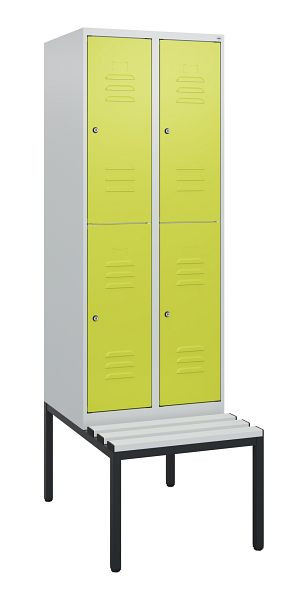 C+P Doppelstöckiger Spind Classic PLUS, 2 Abteile, 1950x600x815mm, 7035/0024, Zylinderschlösser, mit untergebauter Sitzbank, 0803505-20 S10085