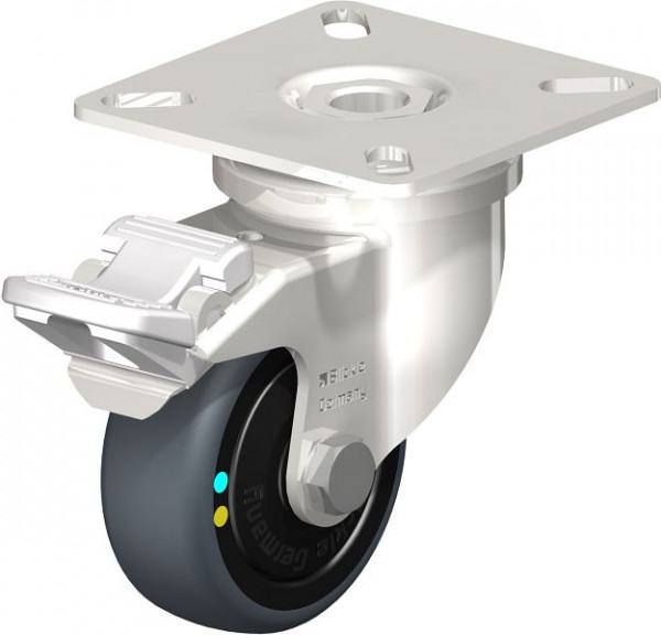 Blickle LPXA-TPA 50KD-FI-ELS-FK Edelstahl-Apparate-Lenkrolle mit Anschraubplatte & Feststeller, Thermoplastisches Gummi-Elastomer, Grau, 853222