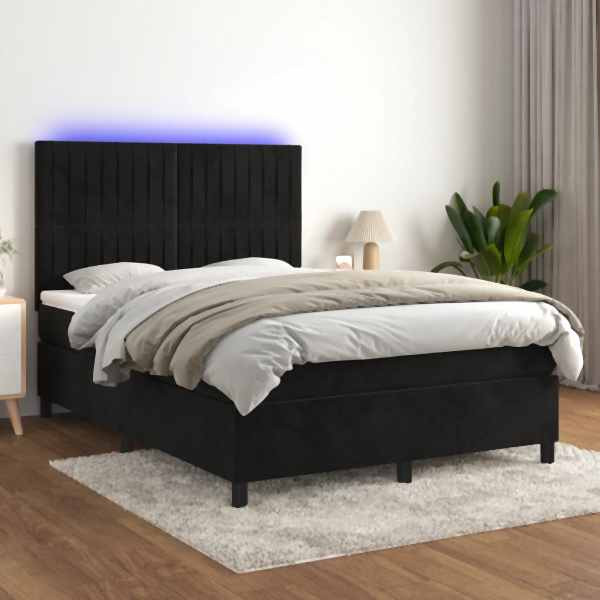 vidaXL Boxspringbett mit Matratze & LED Schwarz 140x200 cm Samt, 3136247