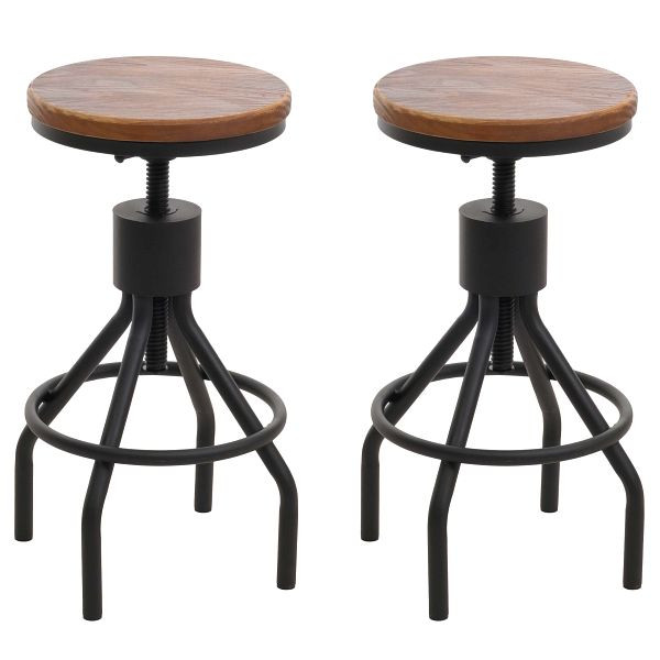 Mendler 2er-Set Barhocker HWC-N17, Barstuhl, höhenverstellbar drehbar Fußablage Industrial Metall Massiv-Holz, braun, 105962