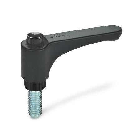 Ganter Flache verstellbare Klemmhebel mit Ausrastknopf, Kunststoff, Schraube Stahl (GN 600-30-M6-16-DOR), VE: 50 Stück, 600-30-M6-16-DOR