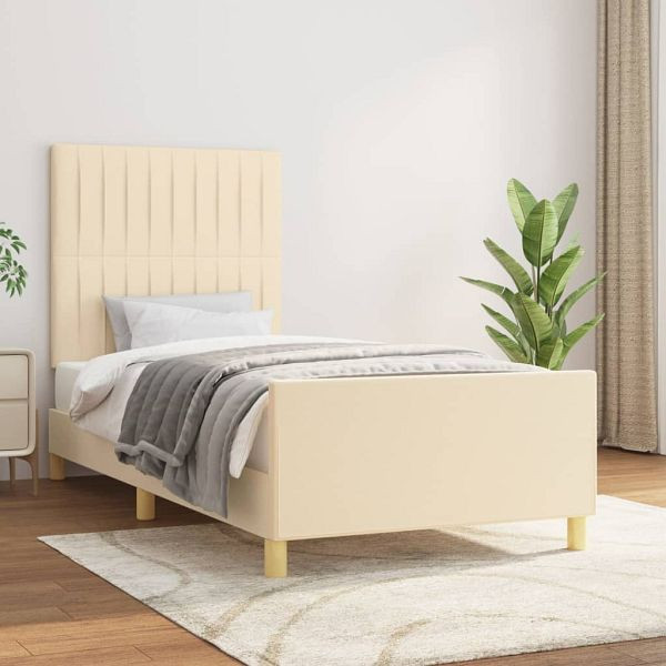vidaXL Bettgestell mit Kopfteil Creme 90x190 cm Stoff, 3125184