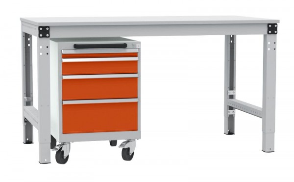 Manuflex Schubfachschrank BASETEC mobil, Nutzhöhe 500 mm mit 4 Schubfächern, in rotorange RAL 2001, TP1143.2001