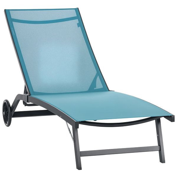 Outsunny Sonnenliege, 5-stufig verstellbare Rücklehne, atmungsaktiver Stoff, Aluminiumrahmen, Blau, 195 x 66 x 34 cm, 84G-088V00BU