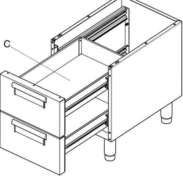 ZANUSSI Schubladenset, mit Schienen, für Unterbauschränke der Serie EVO 900, B x T x H in mm: 350 x 520 x 145, VE: 2 Stück, 406206361