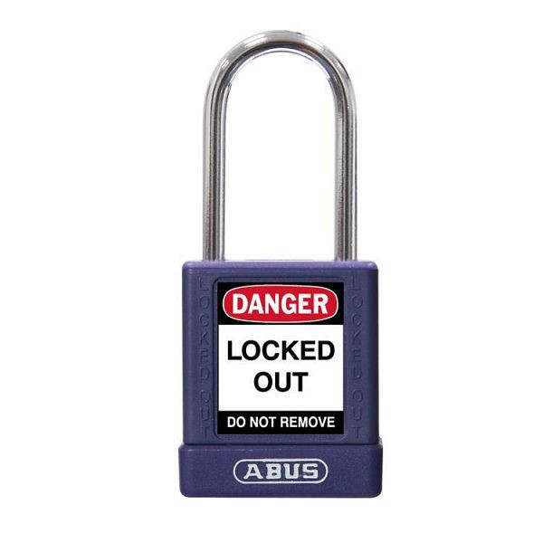 Abus Safety Schloss, 40 mm, Aluminiumkörper kunststoffummantelt, ohne Bügelüberzug, mit Warnaufklebern 74BS/40 lila, VE: 6, 77573 4