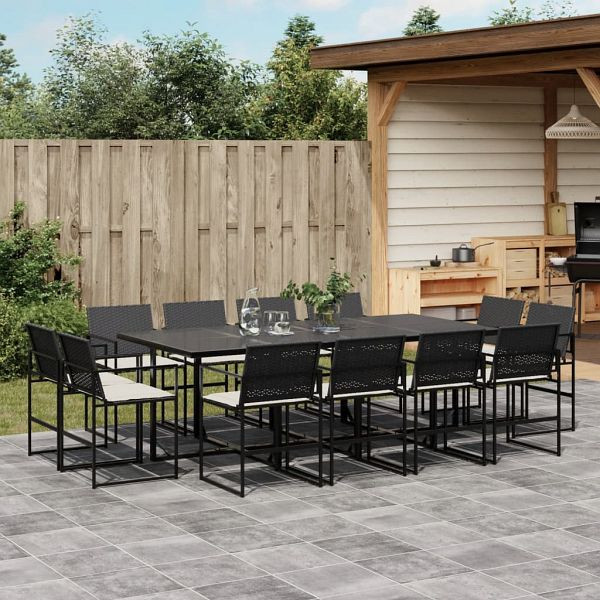 vidaXL 13-tlg. Garten-Essgruppe mit Kissen Schwarz Poly Rattan, 3295065