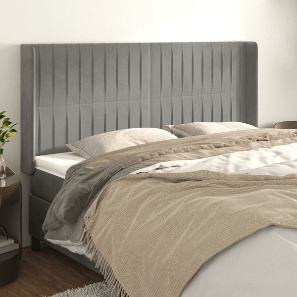 vidaXL Kopfteil mit Ohren Hellgrau 183x16x118/128 cm Samt, 3119878