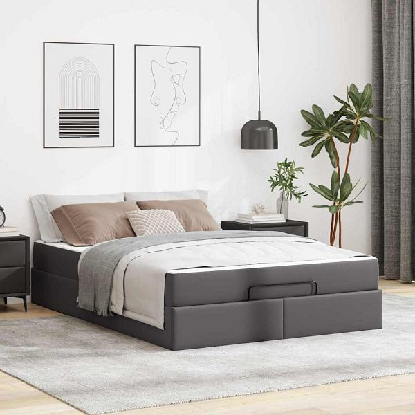 vidaXL Bettgestell mit Matratze Grau 140 x 190 cm Kunstleder, 3399427