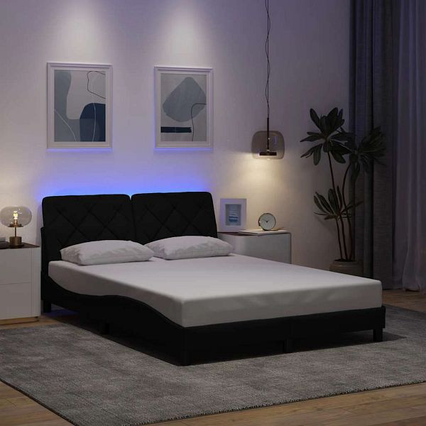 vidaXL Bettgestell mit LED ohne Matratze Schwarz 140x190 cm Stoff, 3310666
