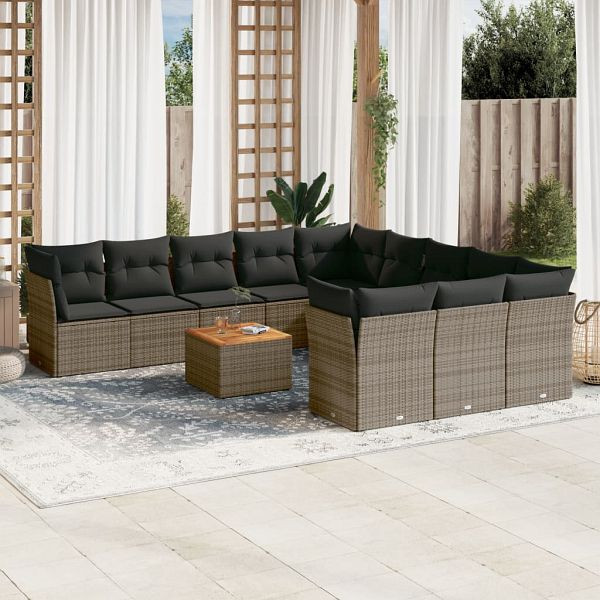 vidaXL 12-teilig Garten-Sofagarnitur mit Kissen Grau Poly Rattan, 3223911