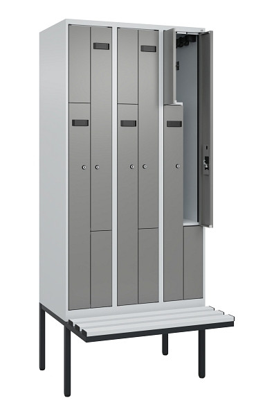 C+P Z-Spind Evolo PLUS, Bank, 6 Fächer, 2120x900x815mm, 7035/0004, Zylinderschloss, Material Sitzfläche Kunststoff, 0490437-306 S10095