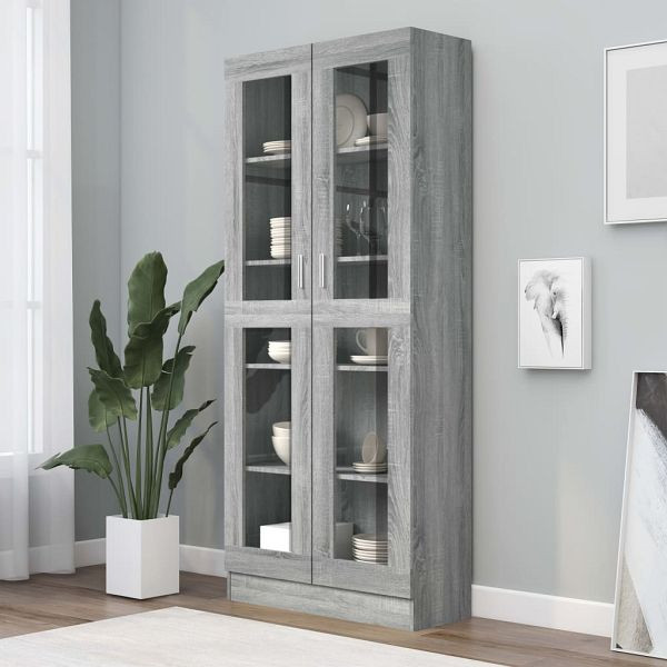 vidaXL Vitrinenschrank Grau Sonoma 82,5x30,5x185,5 cm Holzwerkstoff, 815622