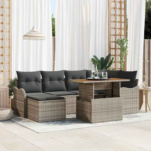 vidaXL Garten-Sofa-Set mit Speicher 7-teilig Grau Poly-Rattan, 3358218