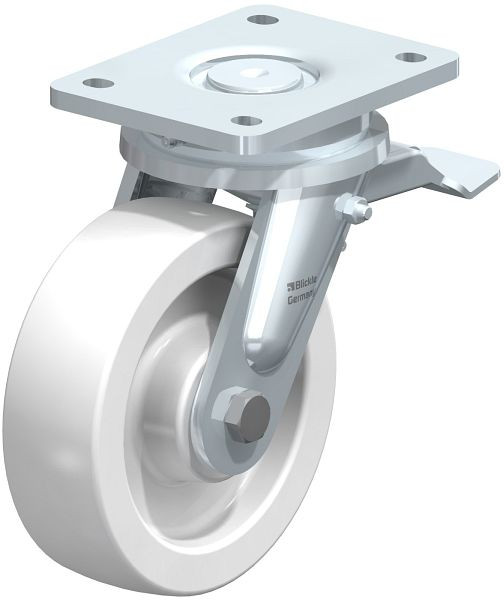 Blickle LO-SPO 160G-ST Stahlgeschweißte Schwerlast-Lenkrolle mit Feststeller, Polyamid, Weiß, 754944