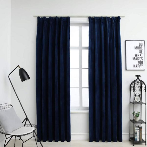 vidaXL Verdunkelungsvorhänge Haken 2 Stück Samt Dunkelblau 140x225cm, 134533