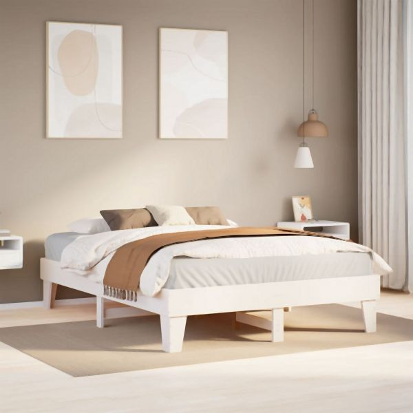 vidaXL Massivholzbett ohne Matratze Weiß 140x200 cm Kiefernholz, 855356
