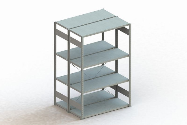 Meta Steckregal Meta CLIP 150 S3 Grundfeld doppelseitig, Höhe: 2000mm, Länge: 1300mm, Tiefe: 2 x 500mm, Bodenanzahl: 2 x 4, RAL 7035 lichtgrau, 9900004491