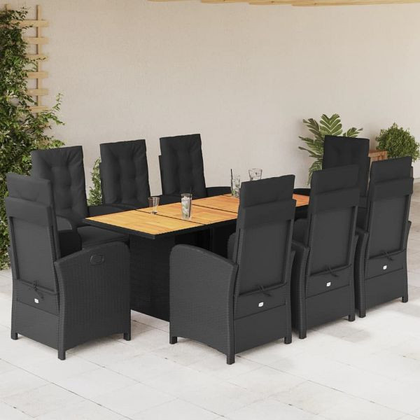vidaXL 9-teilig Garten-Essgruppe mit Kissen Schwarz Poly Rattan, 3212505