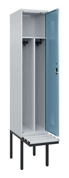 C+P Spind Evolo PLUS, 1 Abteile, 2120x400x815mm, 7035/0010, Haken 4, Zylinderschloss, Sitzfläche Kunststoff, Trennwand, 0490407-12F S10090