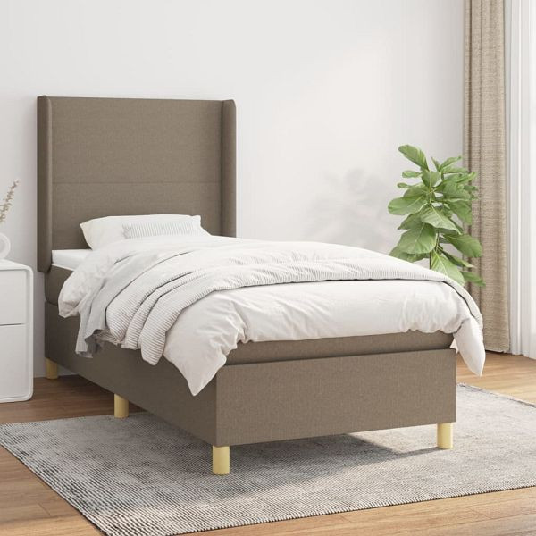 vidaXL Boxspringbett mit Matratze Taupe 90x200 cm Stoff, 3131805
