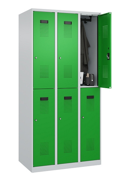 C+P Doppelstöckiger Spind Evolo PLUS, 6 Fächer, 1850x900x500mm, 7035/6037, Zylinderschloss, 049300-30 S10038