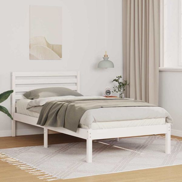vidaXL Bettgestell mit Kopfteil Weiß 90 x 200 cm Massivholz Kiefer, 872264