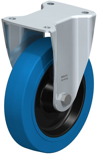 Blickle BH-POEV 200XR-SB Stahlblech-Bockrolle, Schwerlast-Ausführung, mit Anschraubplatte, Elastik-Vollgummi, Blau, 851443