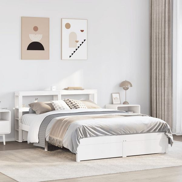 vidaXL Bettgestell mit Kopfteil ohne Matratze Weiß 140x200 cm, 3305996