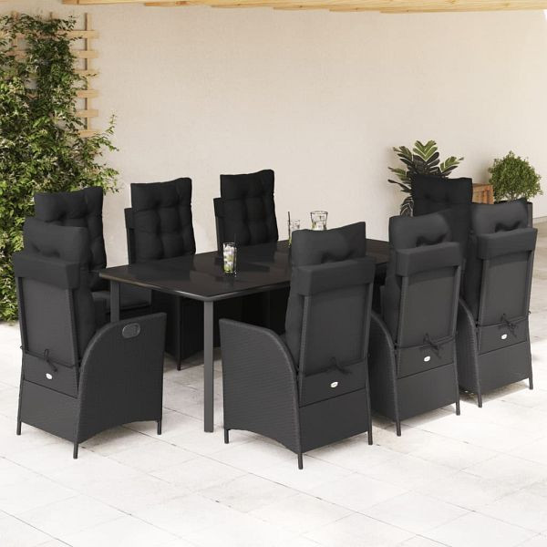 vidaXL 9-teilig Garten-Essgruppe mit Kissen Schwarz Poly Rattan, 3213192