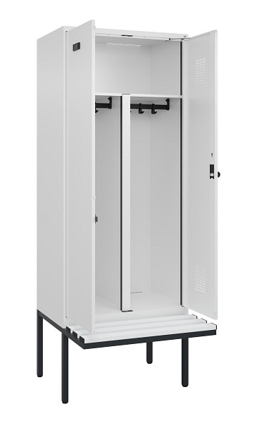 C+P PSA Doppel-Spind Evolo PLUS, Bank, 2 Abteile, 2120x800x815mm, 9016/9016, Drehriegel, Material Sitzfläche Kunststoff, 0490427-22P S10074