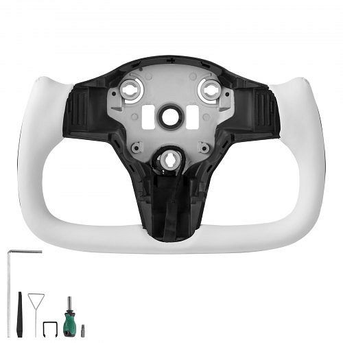 VEVOR Kohlefaser-Lenkrad D-förmig, Tesla Model 3 (2016–2023), beheizt, Ledergriff, rutschfest, Ersatzteil, Weiß, QCFXPZYTSL3286SO4001V9