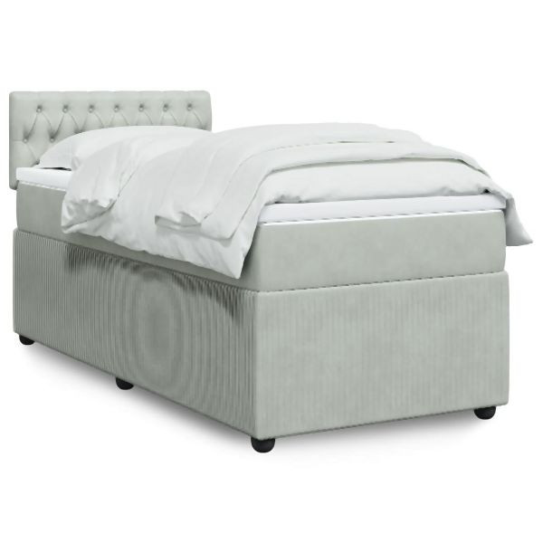 vidaXL Boxspringbett mit Matratze Hellgrau 90x190 cm Samt, 3289920