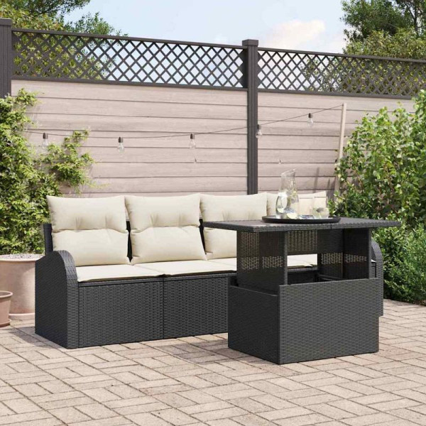 vidaXL Garten-Sofa-Set mit Kissen, 5er Set, Schwarz Poly Rattan, 3348543