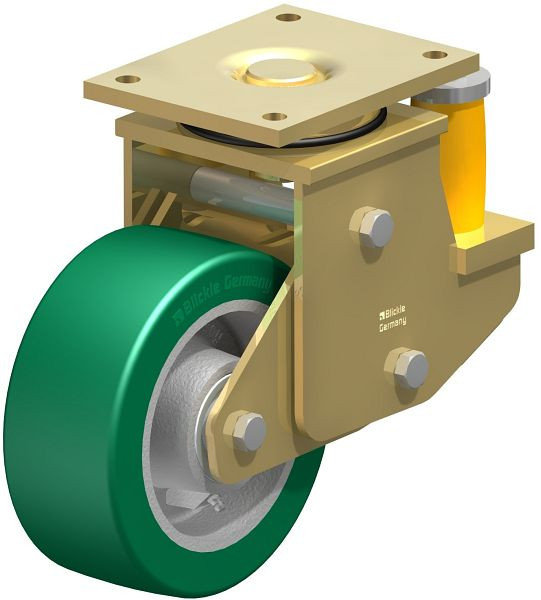 Blickle LSFE-GST 202K Stahlgeschweißte Schwerlast-Lenkrolle mit Polyurethanfeder, Blickle Softhane®, Grün, 755381