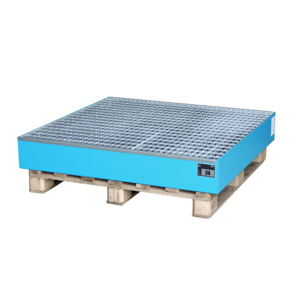 STEIN HGS Auffangwanne Serie 2000, 216 Liter, RAL 5012 lichtblau, Gesamthöhe 185 mm, lackiert, 4 x 200 Liter Fass, Gitterrost, 79194.0045