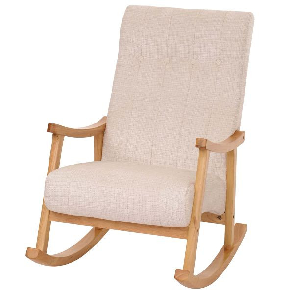 Mendler Schaukelstuhl HWC-K10, Relaxsessel, Holz FSC® Stoff/Textil Chenille (465g/m²), creme, Gestell natur, 109337