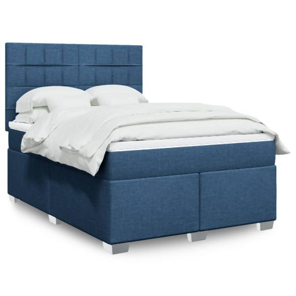vidaXL Boxspringbett mit Matratze Blau 140x190 cm Stoff, 3292789