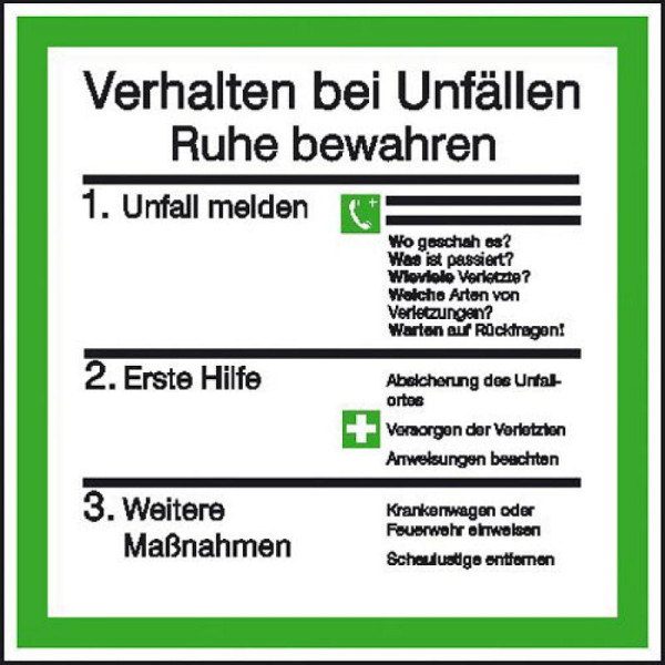 Stein HGS Schild zum Aushang Verhalten bei Unfällen, Kunststoff, witterungsbeständig, 43.0048